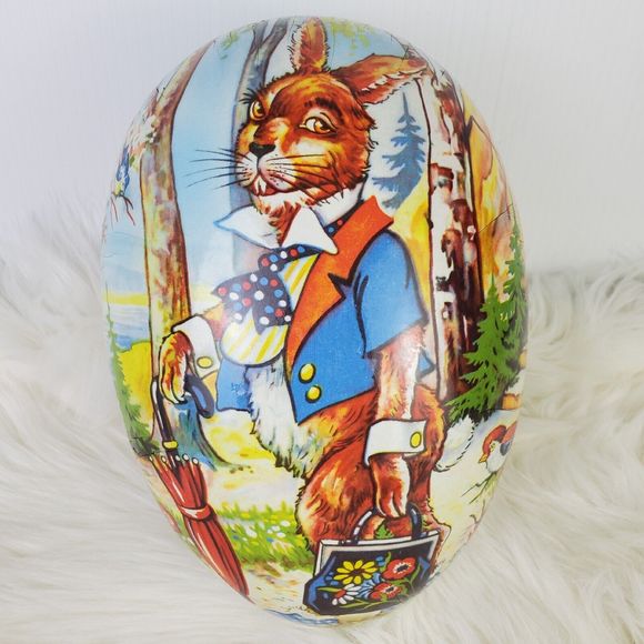 Vtg Echt Erzgebirge Germany Bunny Rabbit Gentleman Paper Mache Easter Egg 9.75" - Picture 5 of 13